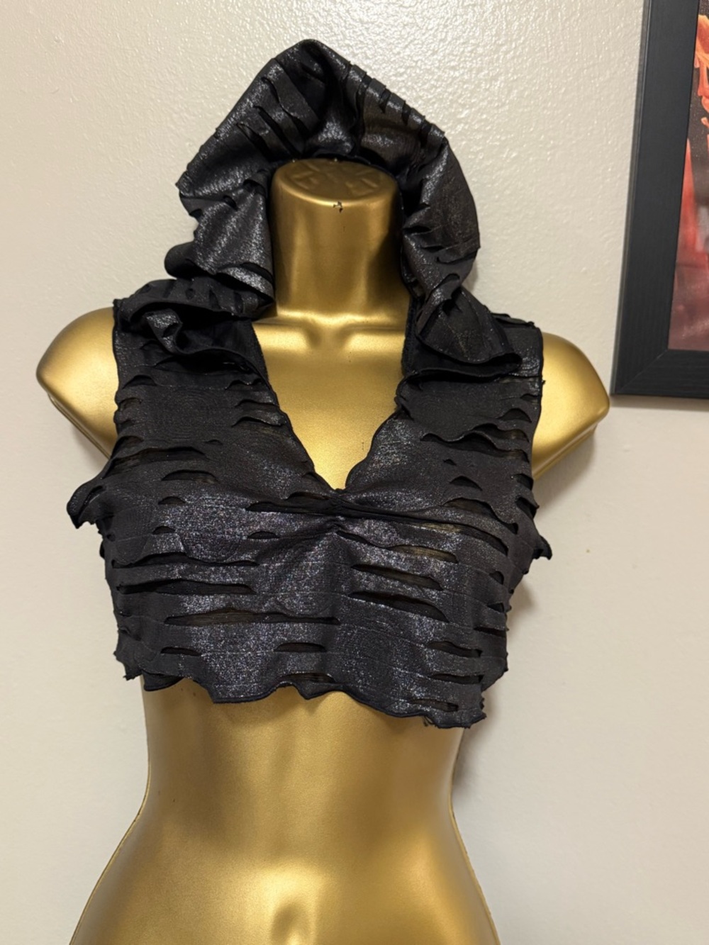 Black Hooded Distressed Crop Tank Top